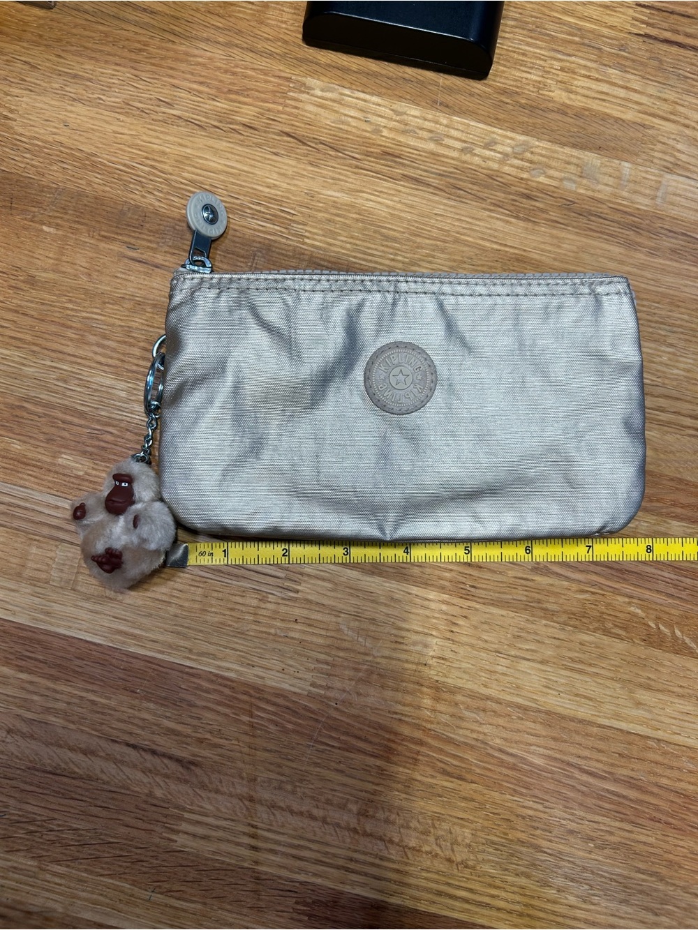 Kipling Metallic Silver Cosmetic Pouch with Monkey Charm